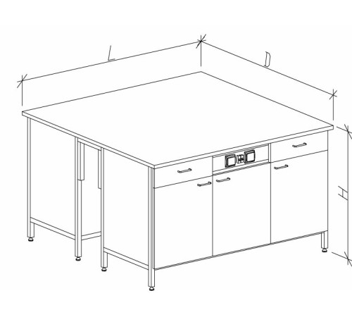 Стол-тумба островной на основе столов-тумб металлических с дверками, ящиками и розетками 1500 СТОдб-М с/я.р.