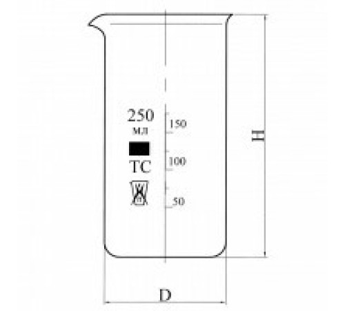 Стакан В-1-50 высокий с делениями и носиком, ТС
